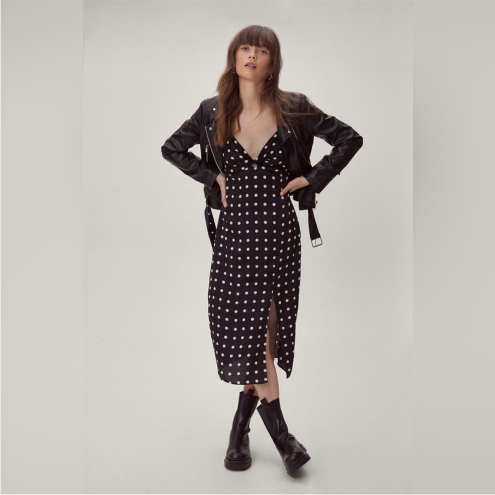 Brave Soul Black and White Polka Dot Midi Dress xs